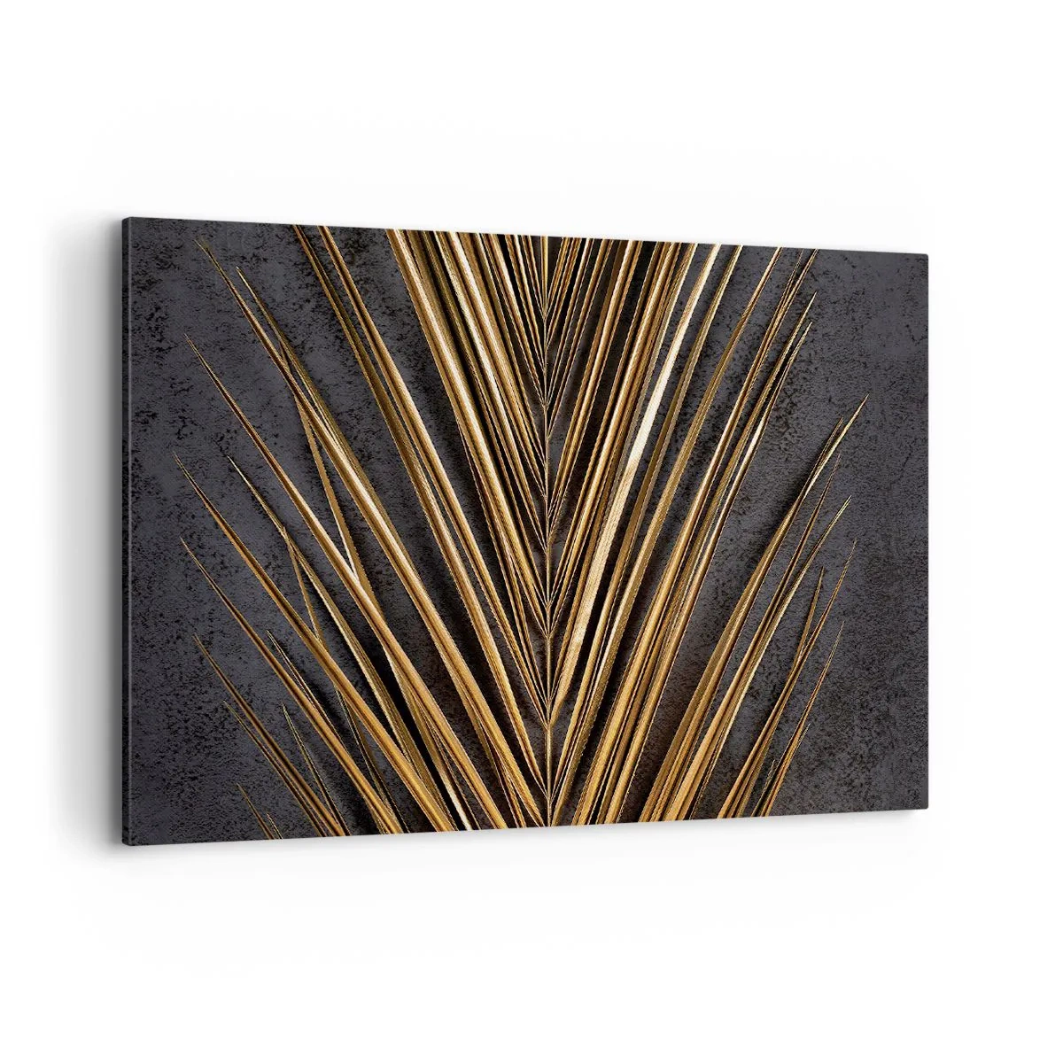 Cuadro sobre lienzo - Impresión de Imagen - Hoja tropical dorada sobre fondo negro - 100x70cm - El oro de los trópicos - Decoración de pared moderna para salón y dormitorio ARTTOR