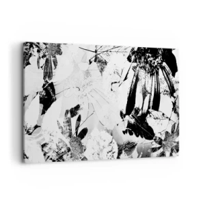 Cuadro sobre lienzo - Impresión de Imagen - Flores abstractas en blanco y negro en un estilo minimalista. - 100x70cm - Otoño en negativo - Decoración de pared moderna para salón y dormitorio ARTTOR