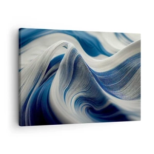 Cuadro sobre lienzo - Impresión de Imagen - Ondas abstractas en tonos azules y blancos - 70x50cm - Fluidez de azul y blanco - Decoración de pared moderna para salón y dormitorio ARTTOR