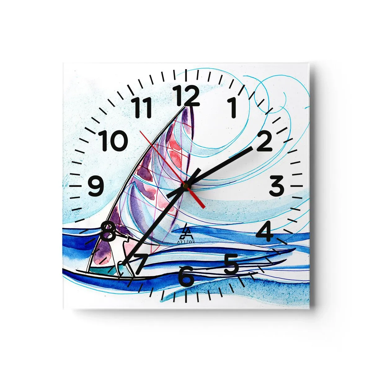 Reloj de pared - Reloj de vidrio - Con el viento al ritmo de las olas - 30x30 cm