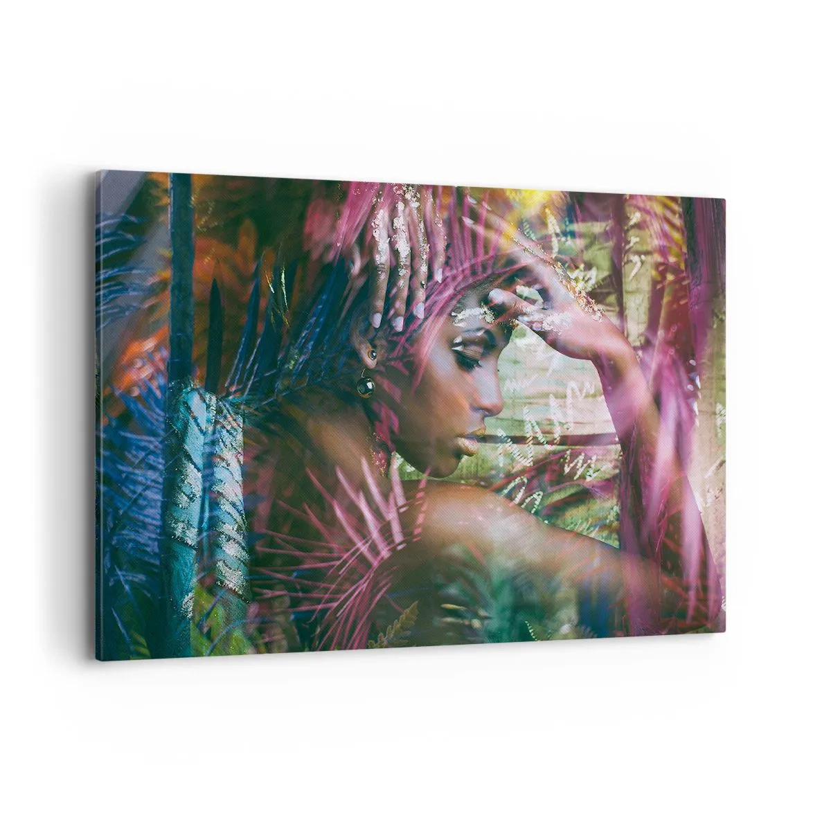 Cuadro sobre lienzo - Impresión de Imagen - Retrato de una mujer rodeada de vegetación exótica. - 100x70cm - La madre naturaleza en la selva - Decoración de pared moderna para salón y dormitorio ARTTOR