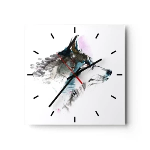Reloj de pared - Reloj de vidrio - Lobo de acuarela en estilo minimalista. - 30x30cm - Habla del lobo si lo ves - Decoración de pared moderna para salón y dormitorio ARTTOR