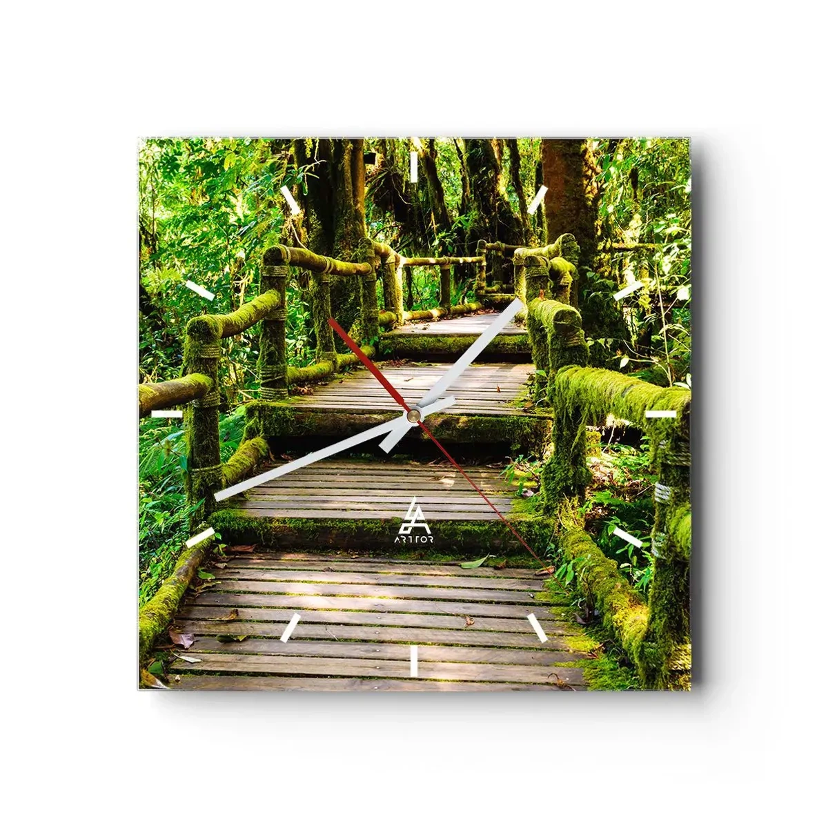 Reloj de pared - Reloj de vidrio - A través de un corredor verde - 40x40 cm