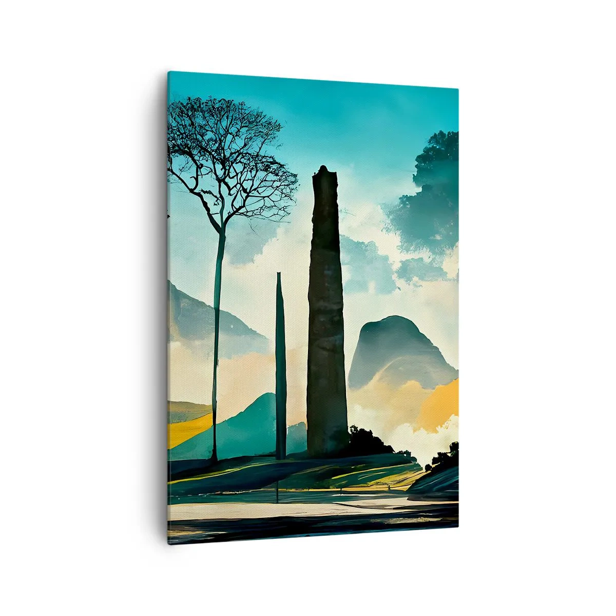 Cuadro sobre lienzo - Impresión de Imagen - Un paisaje pintoresco con árboles y montañas al fondo. - 70x100cm - Cada vez a más altitud - Decoración de pared moderna para salón y dormitorio ARTTOR