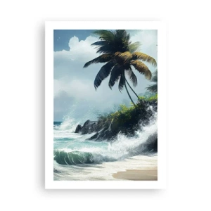 Póster - Playa tropical con palmeras y un mar agitado. - 50x70cm - En una costa tropical - Decoración de pared moderna para salón y dormitorio ARTTOR