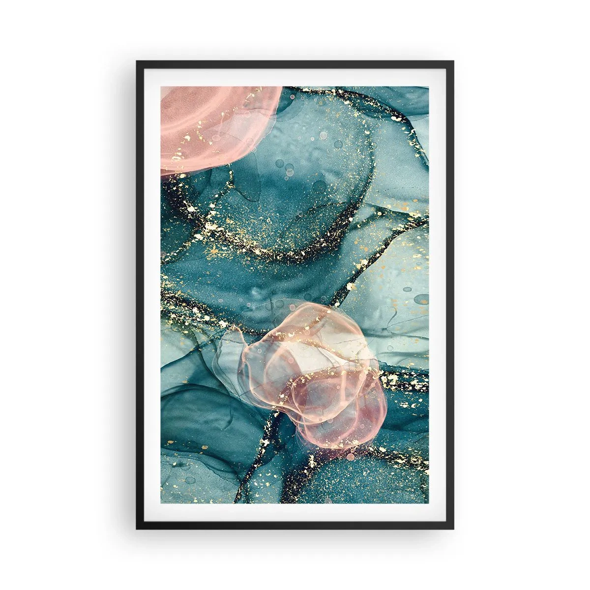Póster en marco negro - Seda azul, tul rosa - 61x91 cm