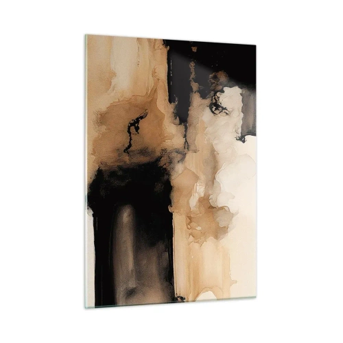 Cuadro sobre vidrio - Impresiones sobre Vidrio - Una forma abstracta en negro y marrón sobre un fondo claro. - 50x70cm - Una abstracción intrigante - Decoración de pared moderna para salón y dormitorio ARTTOR