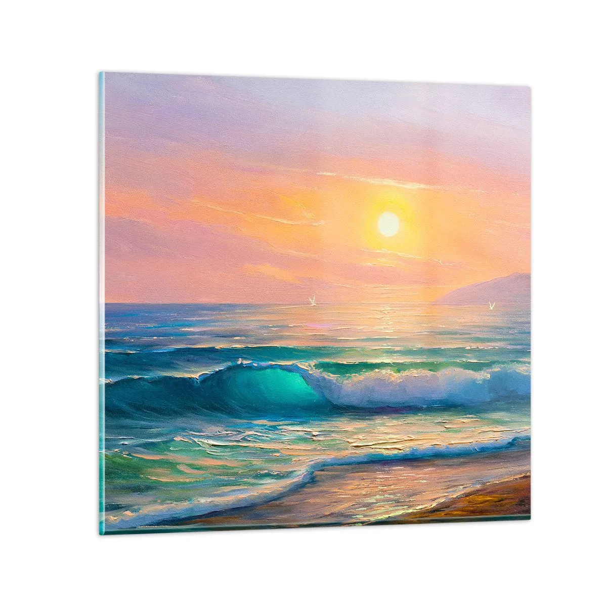 Cuadro sobre vidrio - Impresiones sobre Vidrio - El canto turquesa de las olas - 30x30 cm