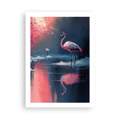 Póster - Flamencos en un lago tranquilo - 50x70cm - Un retiro de aves - Decoración de pared moderna para salón y dormitorio ARTTOR