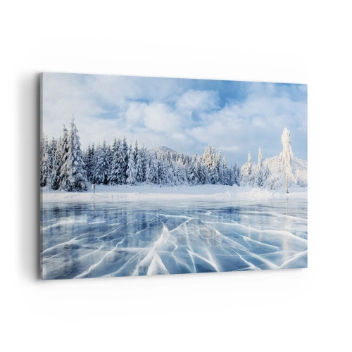 Cuadro sobre lienzo - Impresión de Imagen - Un lago congelado rodeado de un bosque cubierto de nieve. - 120x80cm - Vista deslumbrante y cristalina - Decoración de pared moderna para salón y dormitorio ARTTOR