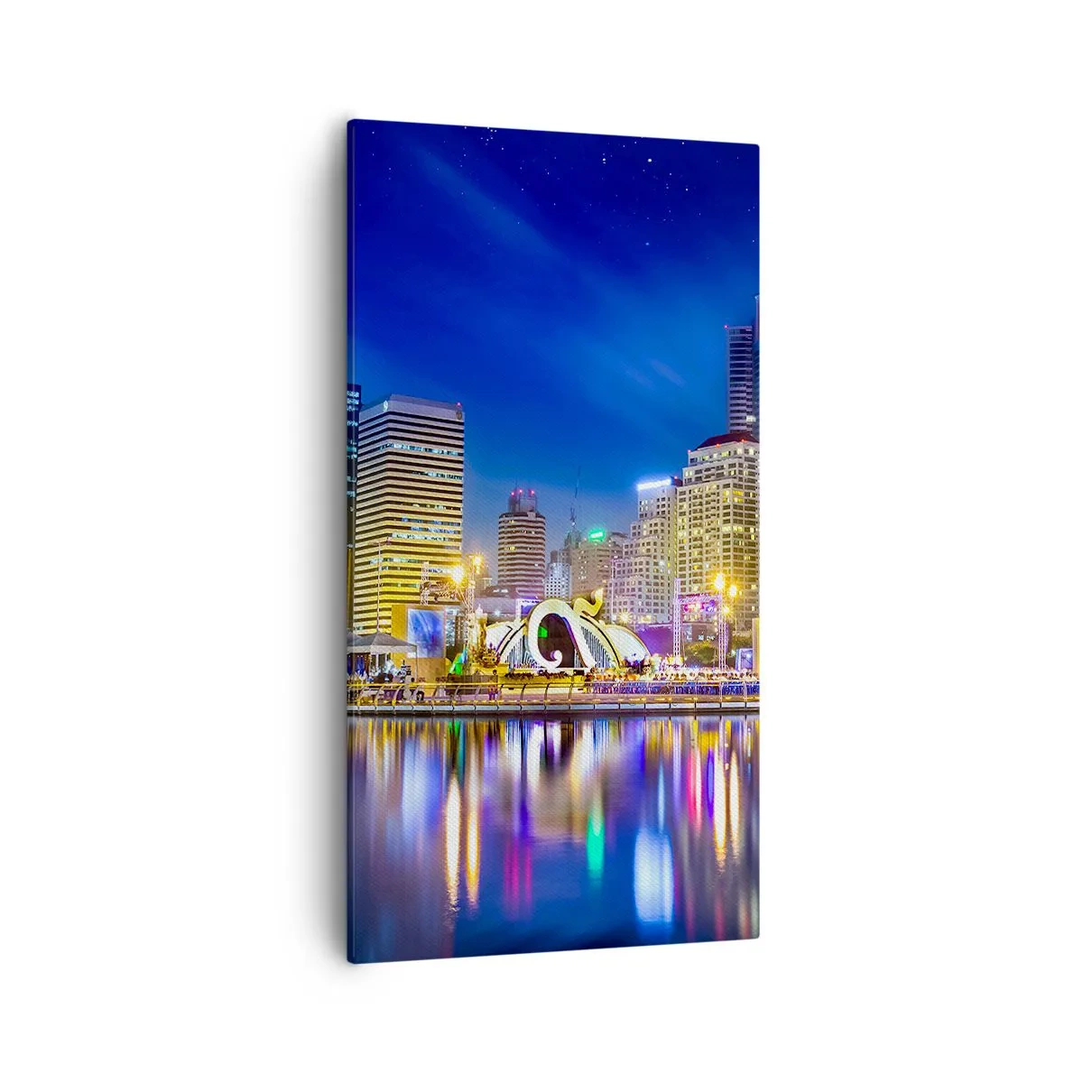 Cuadro sobre lienzo - Impresión de Imagen - La noche del arco iris de la metrópoli - 55x100 cm