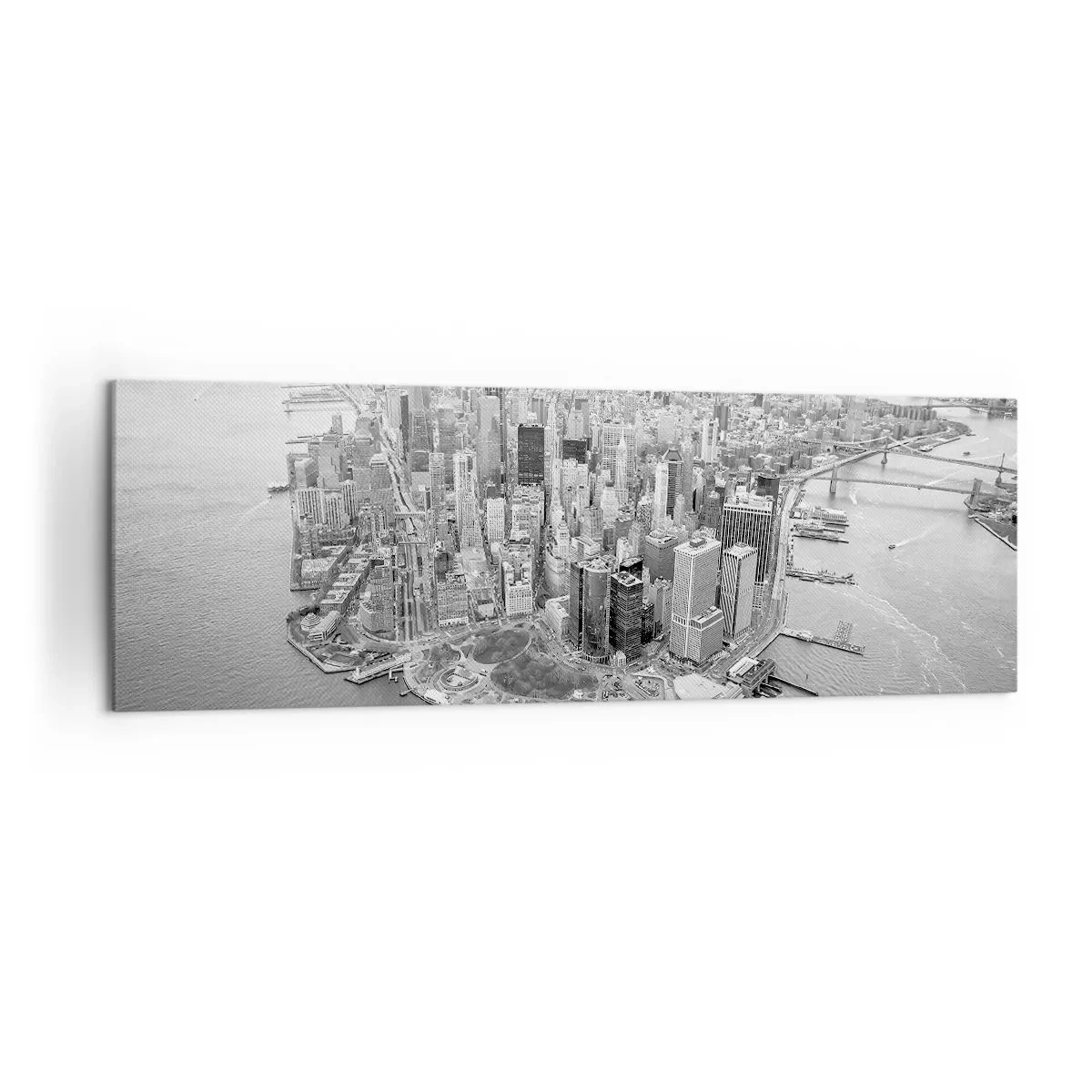 Cuadro sobre lienzo - Impresión de Imagen - Vista aérea de Manhattan en blanco y negro - 160x50cm - ¿Cómo no amar este lugar? - Decoración de pared moderna para salón y dormitorio ARTTOR