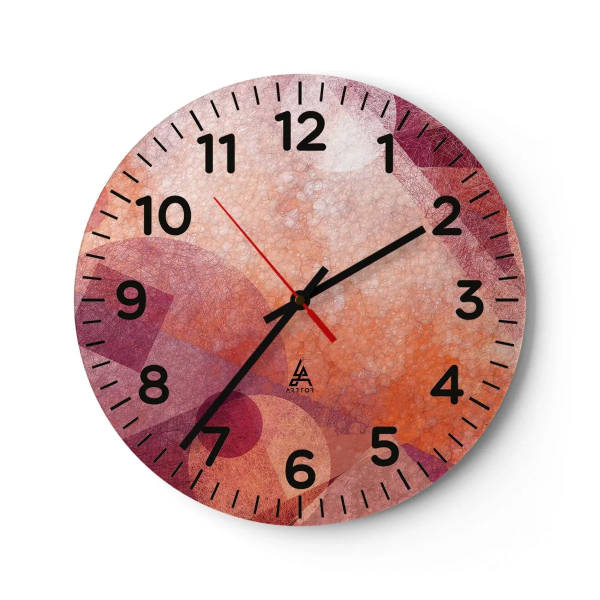 Reloj de pared - Reloj de vidrio - Transformaciones geométricas en rosa - 40x40 cm