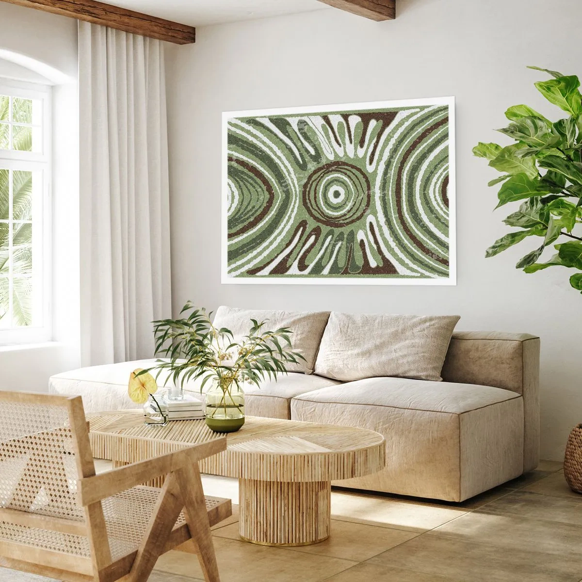 Póster - Patrones abstractos en tonos verdes y marrones. - 100x70cm - Explosión de emociones - Decoración de pared moderna para salón y dormitorio ARTTOR
