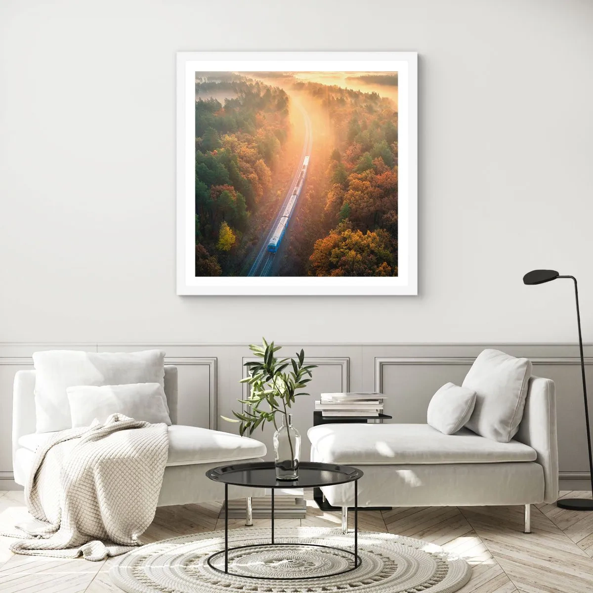 Póster en marco blanco - Un viaje otoñal - 40x40 cm