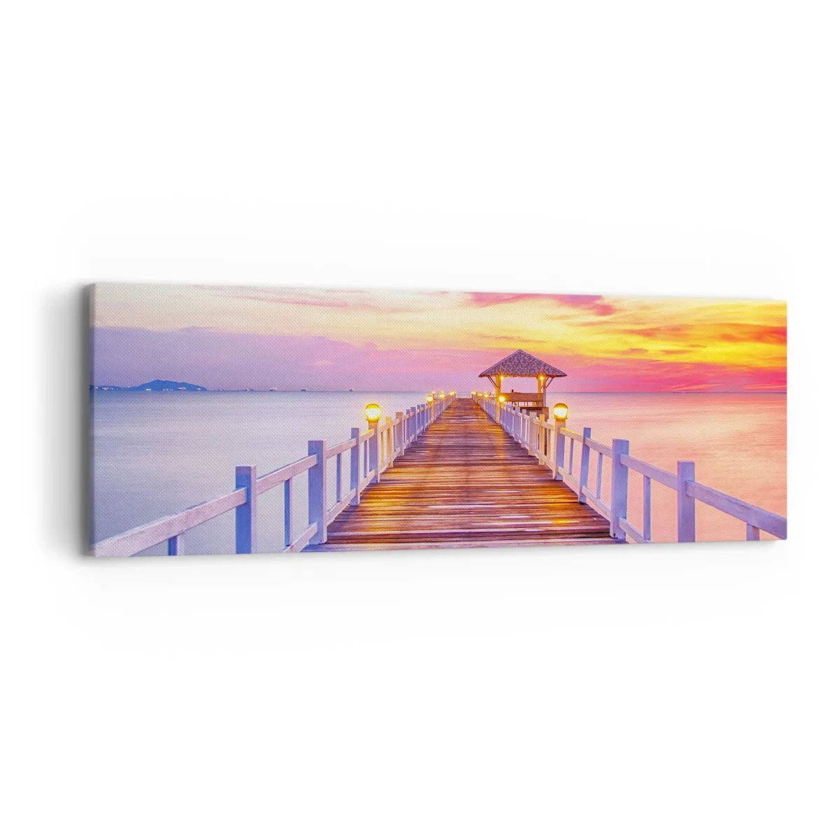 Cuadro sobre lienzo - Impresión de Imagen - El silencio lila-dorado de la tarde - 90x30 cm