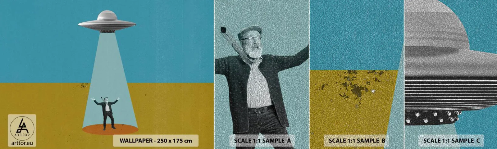 Muestra de fotomural Premium Sand - Un encuentro cercano - OVNI, Arte Moderno, Surrealismo - 100x30 cm