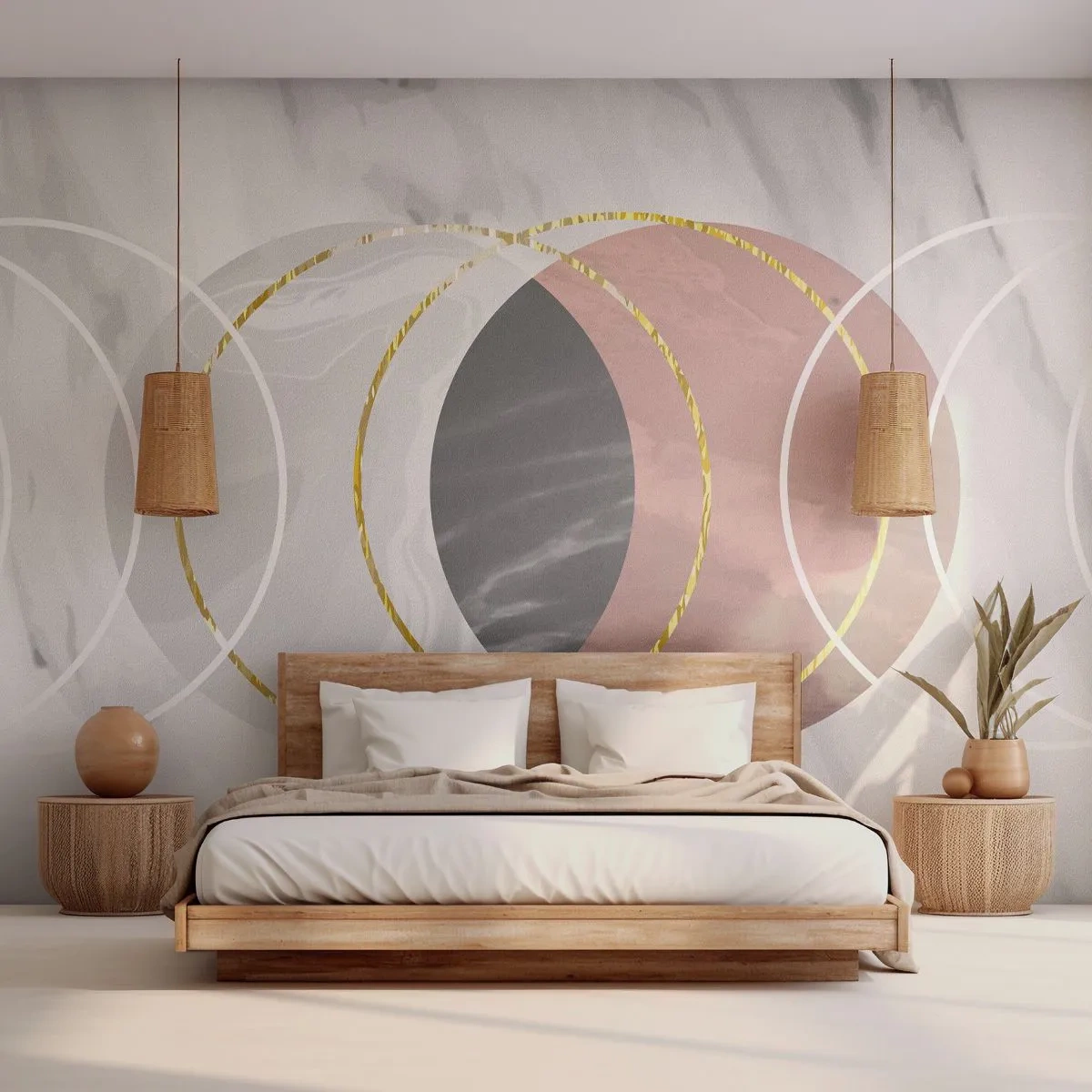 Fotomural Premium Canvas - Composición geométrica abstracta con círculos y detalles metálicos. - 100x70cm - Música de las esferas - Decoración de pared moderna para salón y dormitorio ARTTOR