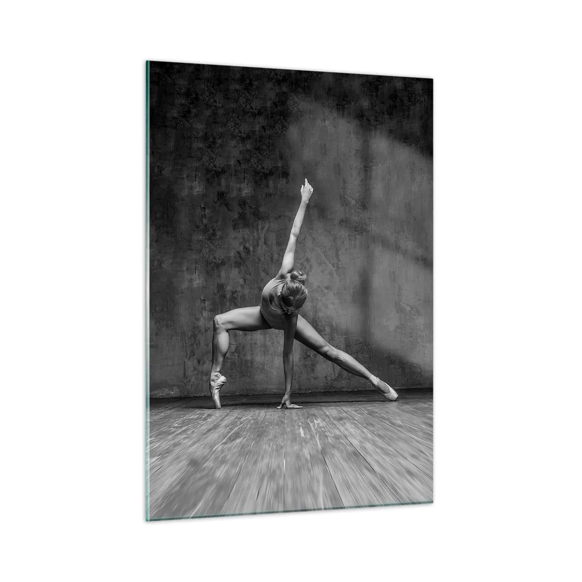 Cuadro sobre vidrio - Impresiones sobre Vidrio - Una bailarina en pose artística. - 50x70cm - Equilibrio perfecto - Decoración de pared moderna para salón y dormitorio ARTTOR