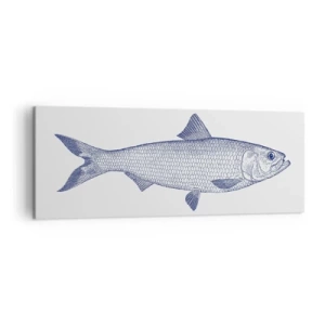 Cuadro sobre lienzo - Impresión de Imagen - Ilustración de un pez en tonos azules sobre un fondo claro. - 140x50cm - Saludos desde los mares del norte - Decoración de pared moderna para salón y dormitorio ARTTOR