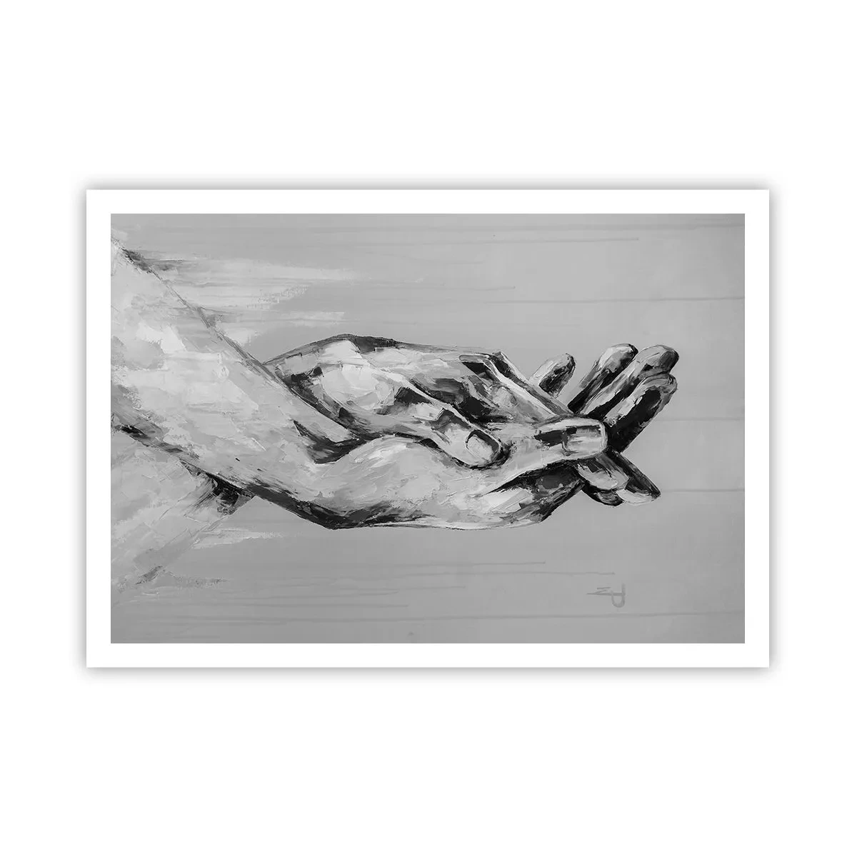 Póster - Una composición en blanco y negro de dos manos entrelazadas sobre un fondo claro. - 100x70cm - El comienzo... - Decoración de pared moderna para salón y dormitorio ARTTOR