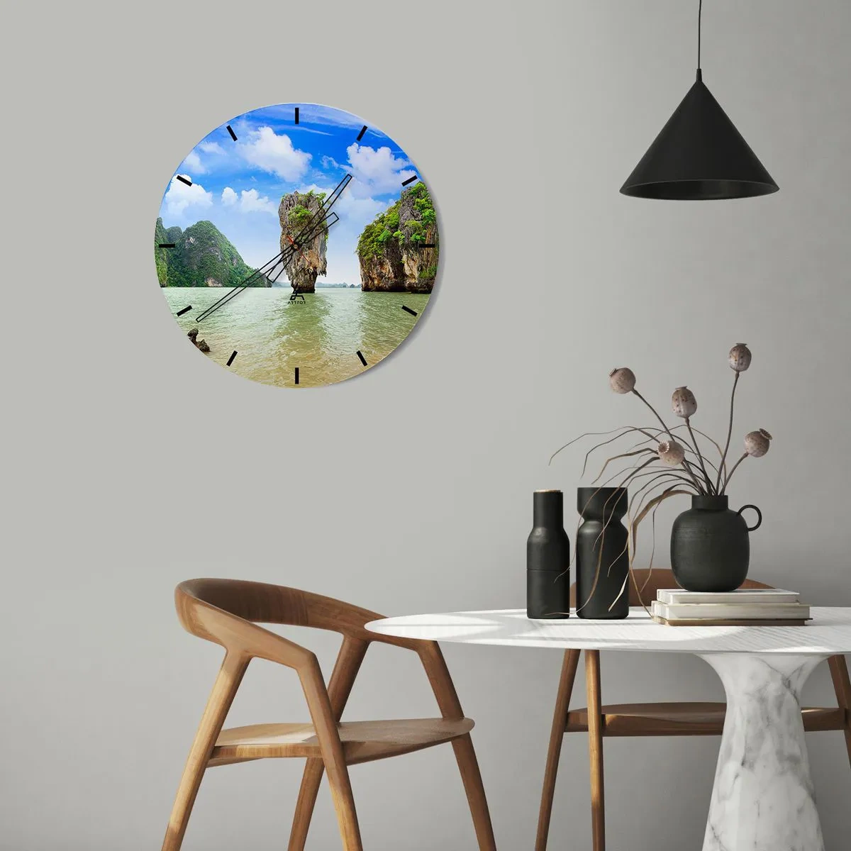 Reloj de pared - Reloj de vidrio - Roca de James Bond contra un cielo azul - 30x30cm - Las maravillas rocosas de la naturaleza - Decoración de pared moderna para salón, cocina y dormitorio ARTTOR