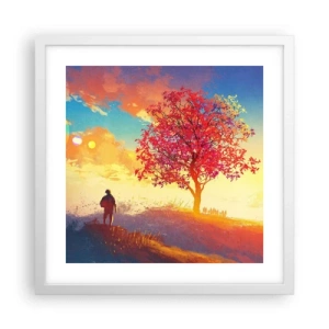 Póster en marco blanco - Un peregrino en su destino - 40x40 cm