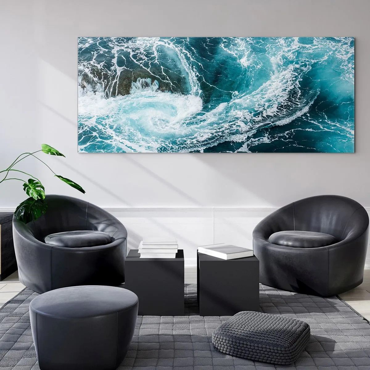 Cuadro sobre vidrio - Impresiones sobre Vidrio - Remolino oceánico dinámico - 160x50cm - Torbellino al núcleo de la Tierra - Decoración de pared moderna para salón y dormitorio ARTTOR