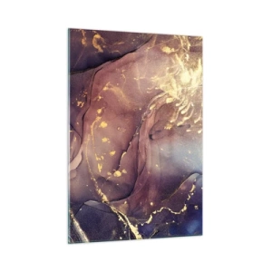 Cuadro sobre vidrio - Impresiones sobre Vidrio - Una composición abstracta con manchas y estructura de color púrpura y dorado. - 50x70cm - Materia y espíritu - Decoración de pared moderna para salón y dormitorio ARTTOR