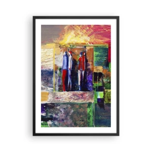 Póster en marco negro - Abstracción colorida con siluetas de figuras y colores intensos. - 50x70cm - Relaciones y emociones - Decoración de pared moderna para salón y dormitorio ARTTOR