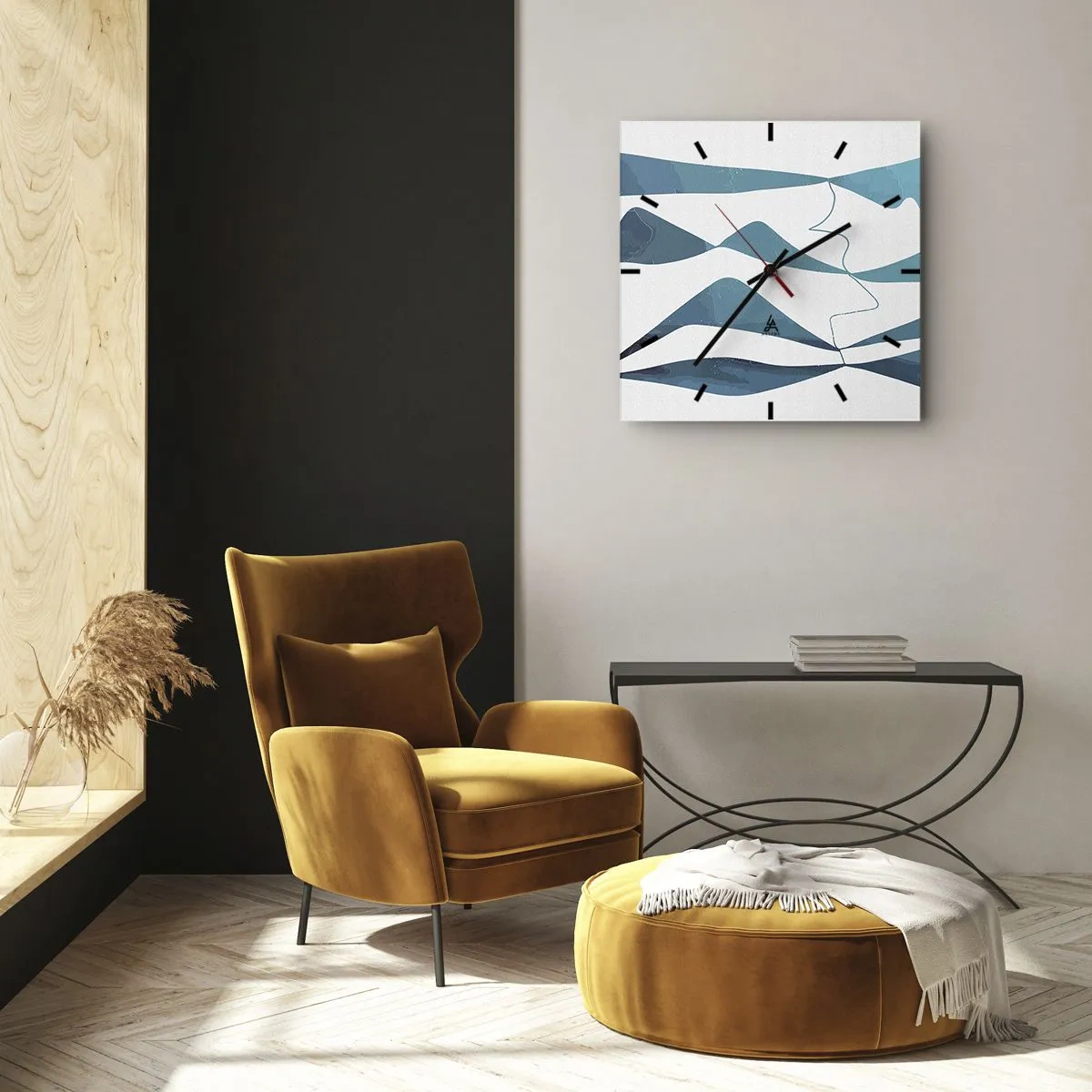 Reloj de pared - Reloj de vidrio - Formas abstractas en tonos azules sobre un fondo blanco. - 30x30cm - Abstracción: un compuesto turquesa - Decoración de pared moderna para salón y dormitorio ARTTOR