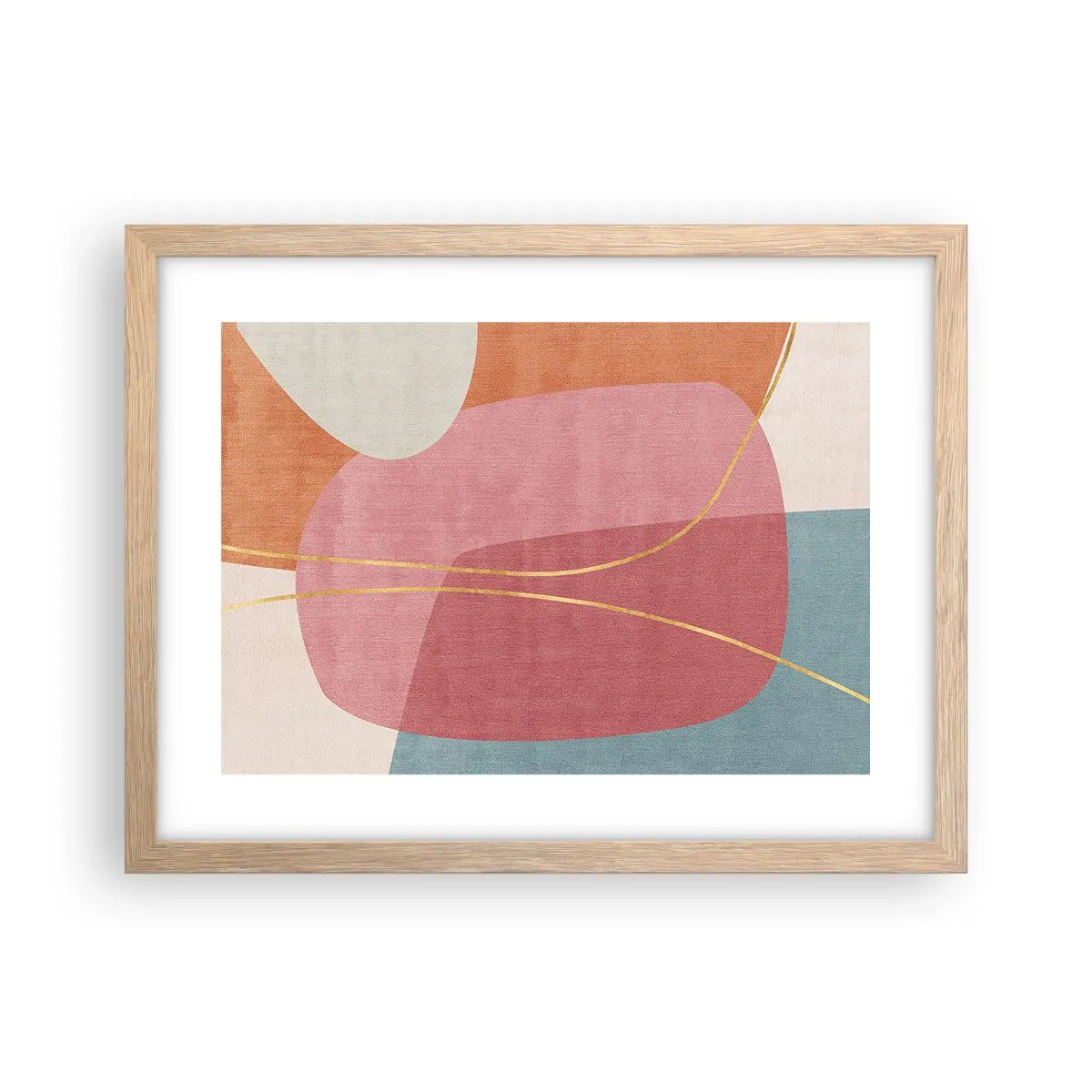 Póster en marco roble claro - Composición en pastel con hilos de oro - 40x30 cm