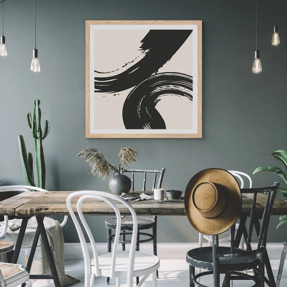 Póster en marco roble claro - Barrido y circular - 40x40 cm