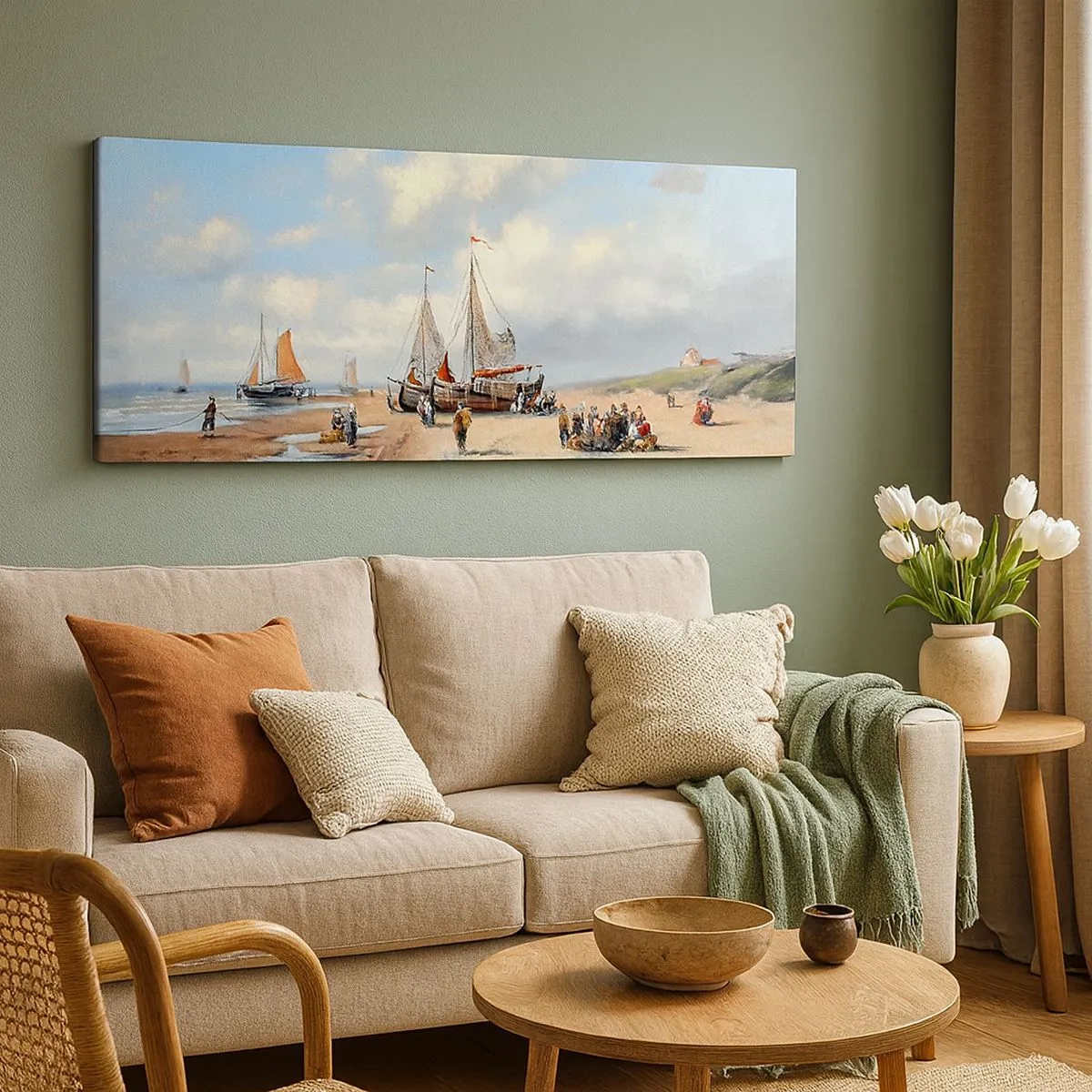 Cuadro sobre lienzo - Impresión de Imagen - Después de una pesca exitosa - 100x40 cm