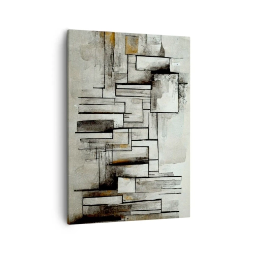 Cuadro sobre lienzo - Impresión de Imagen - Rectángulos abstractos en tonos de gris y negro. - 50x70cm - El poder de la sencillez - Decoración de pared moderna para salón y dormitorio ARTTOR