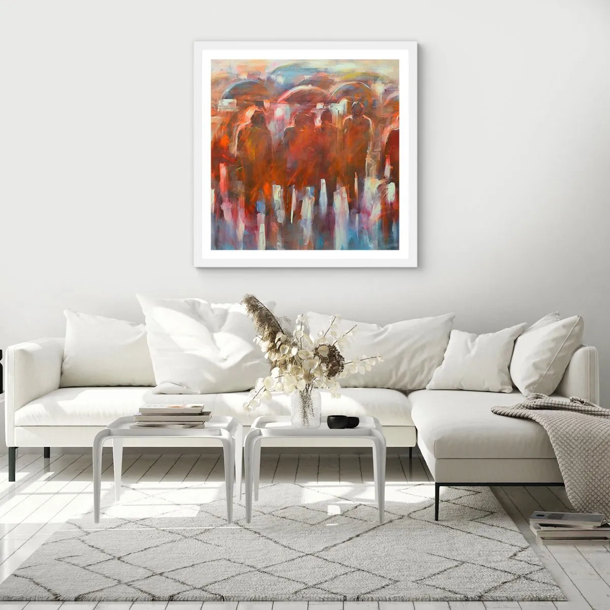 Póster en marco blanco - Iguales entre la niebla - 60x60 cm