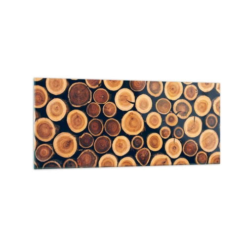 Cuadro sobre vidrio - Impresiones sobre Vidrio - Patrón elaborado a partir de secciones transversales de troncos de madera. - 120x50cm - ¿Qué edad tengo? - Decoración de pared moderna para salón y dormitorio ARTTOR