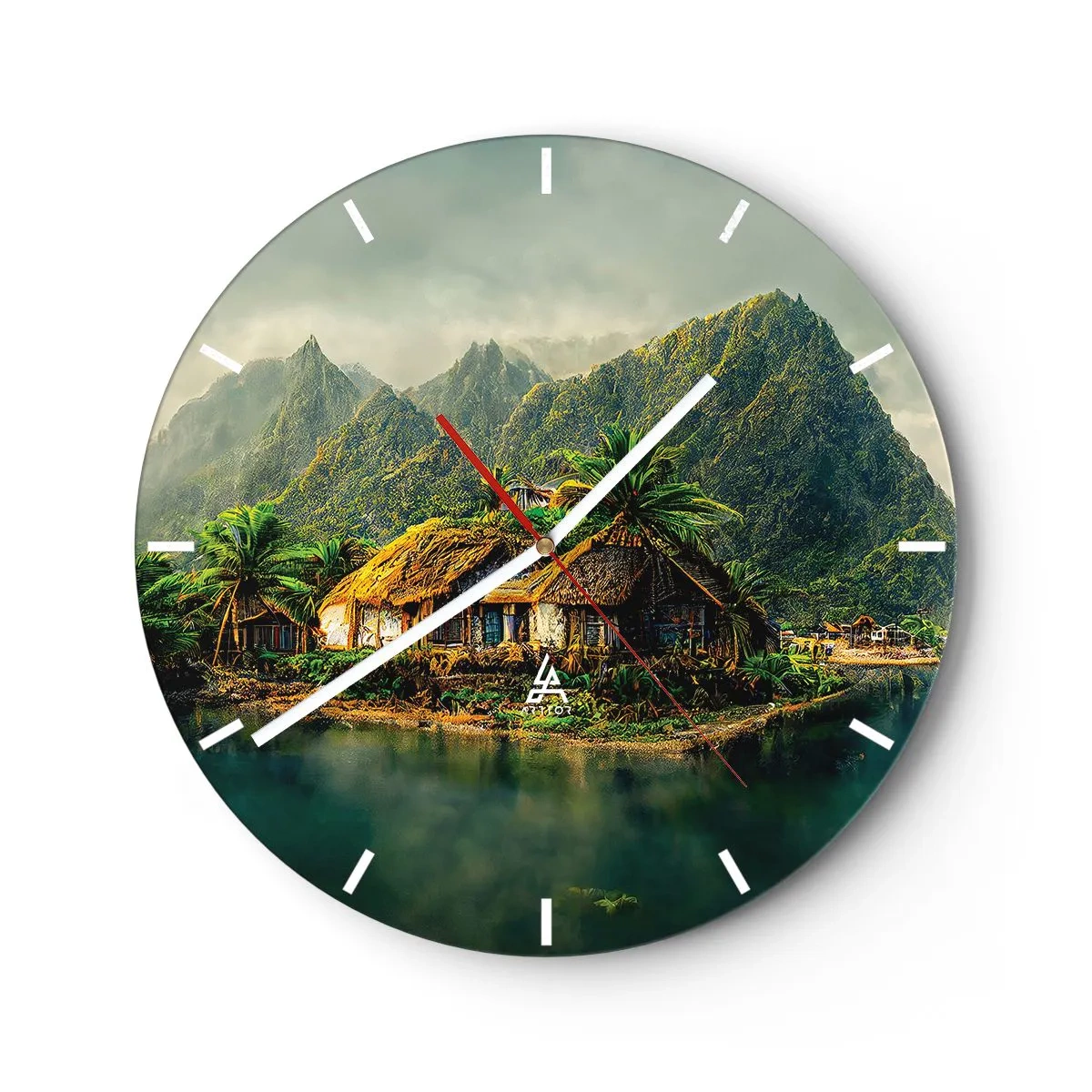 Reloj de pared - Reloj de vidrio - Paraíso tropical - 30x30 cm