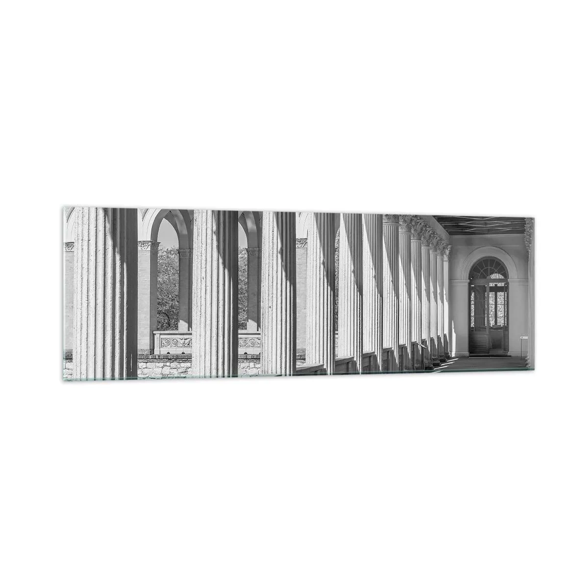 Cuadro sobre vidrio - Impresiones sobre Vidrio - Columnata de estilo clásico en blanco y negro - 160x50cm - Galería soleada - Decoración de pared moderna para salón y dormitorio ARTTOR