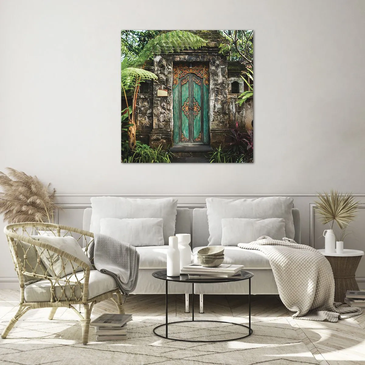 Cuadro sobre vidrio - Impresiones sobre Vidrio - Una puerta a un mundo exótico - 40x40 cm