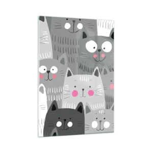 Cuadro sobre vidrio - Impresiones sobre Vidrio - Gatos divertidos en colores grises sobre un fondo blanco. - 50x70cm - El mundo de los gatos - Decoración de pared moderna para salón y dormitorio ARTTOR