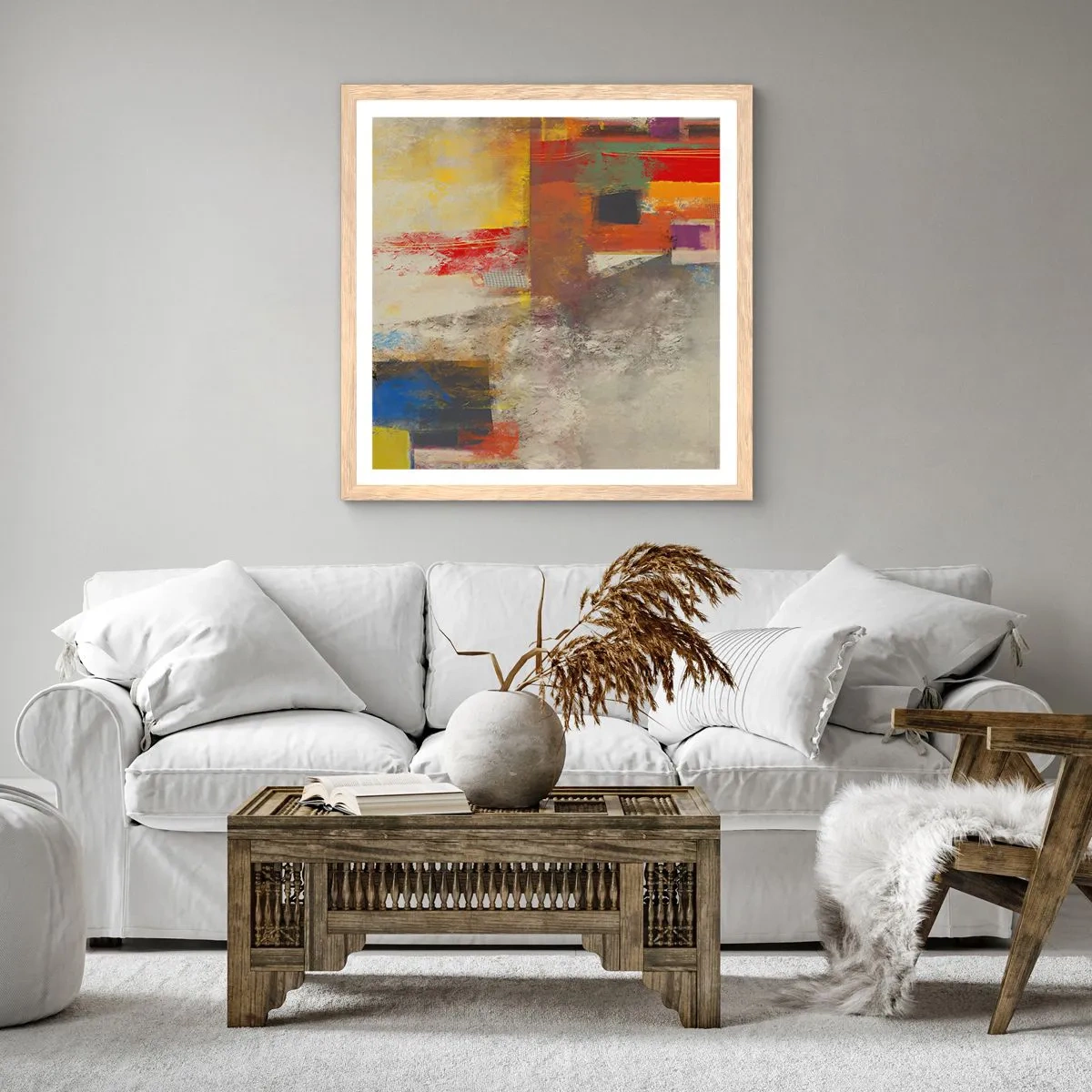 Póster en marco roble claro - Geometría de color - 60x60 cm