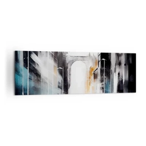 Cuadro sobre lienzo - Impresión de Imagen - Panorama abstracto de la ciudad con un puente arqueado - 160x50cm - Estudio de la ciudad: arquitectura y movimiento - Decoración de pared moderna para salón y dormitorio ARTTOR