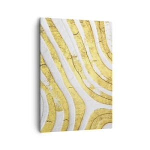 Cuadro sobre lienzo - Impresión de Imagen - Líneas abstractas doradas y blancas en una textura 3D - 50x70cm - Una composición en blanco y oro - Decoración de pared moderna para salón y dormitorio ARTTOR