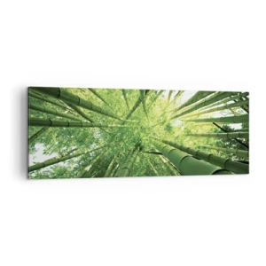 Cuadro sobre lienzo - Impresión de Imagen - Vista hacia arriba a través de un bosque de bambú verde. - 140x50cm - En un bosquecillo de bambú - Decoración de pared moderna para salón y dormitorio ARTTOR