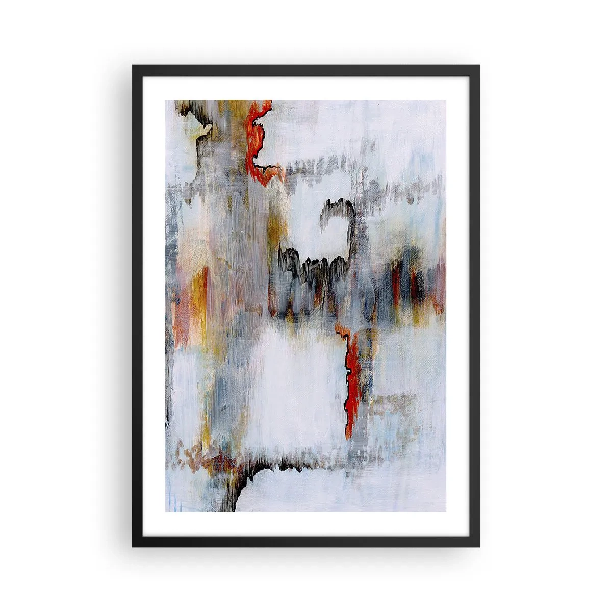 Póster en marco negro - Una composición abstracta con tonos grises y acentos rojos. - 50x70cm - Abstracto sobre el agua - Decoración de pared moderna para salón y dormitorio ARTTOR
