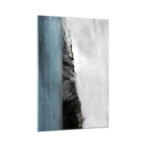 Cuadro sobre vidrio - Impresiones sobre Vidrio - Paisaje abstracto con agua y una orilla rocosa - 70x100cm - Agua - tierra: un choque de elementos - Decoración de pared moderna para salón y dormitorio ARTTOR