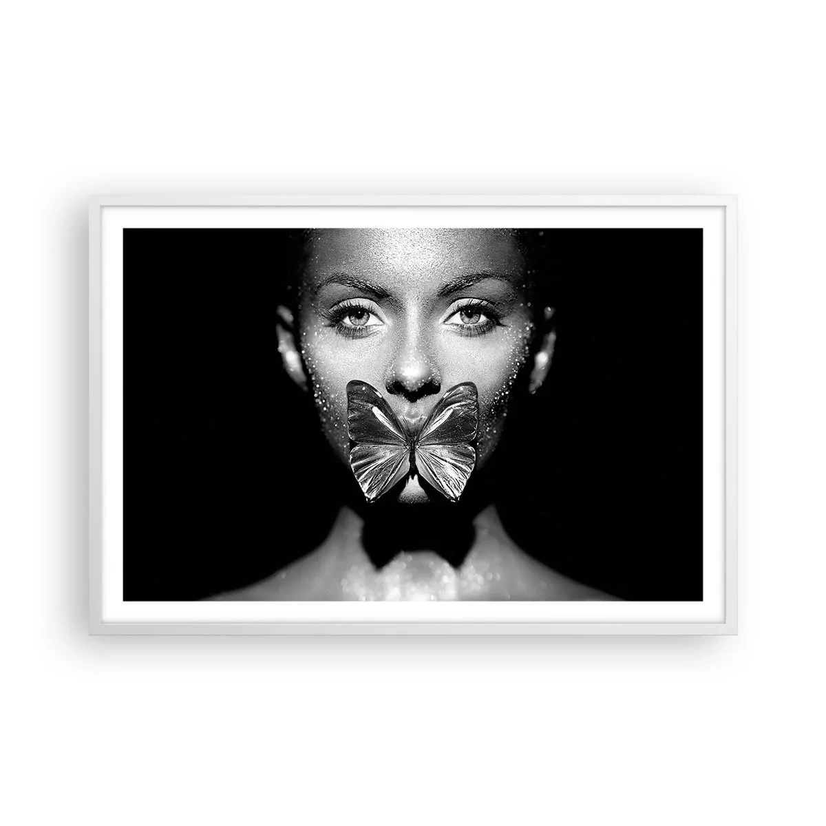 Póster en marco blanco - Beso de mariposa - 91x61 cm