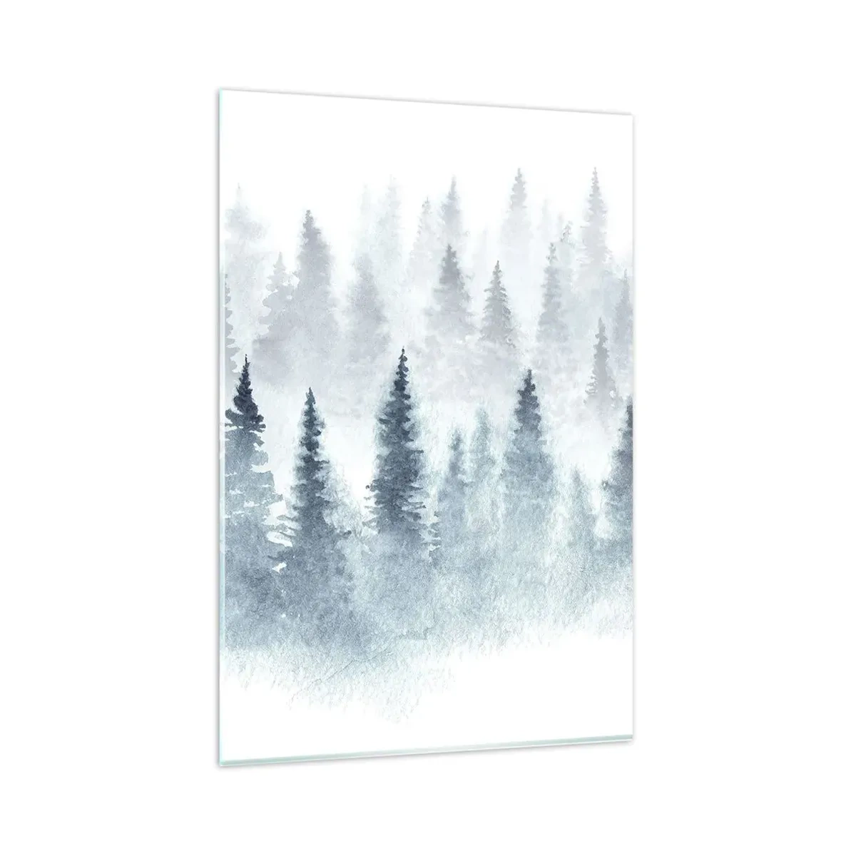 Cuadro sobre vidrio - Impresiones sobre Vidrio - Bosques de coníferas bañados por una delicada niebla. - 80x120cm - Envuelto en la niebla - Decoración de pared moderna para salón y dormitorio ARTTOR