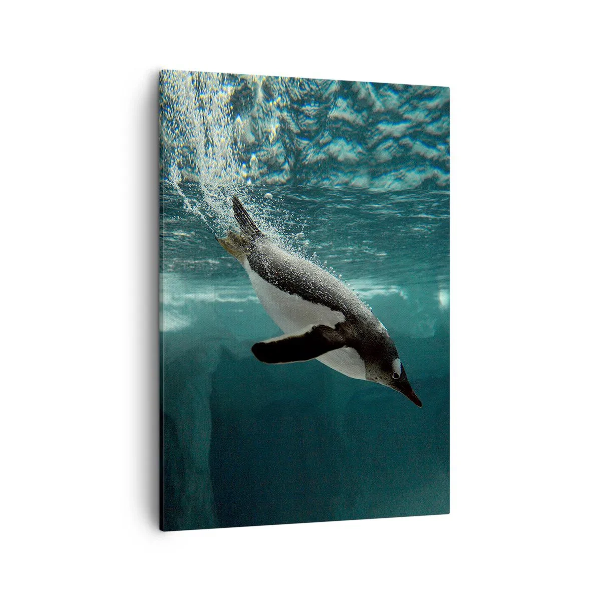 Cuadro sobre lienzo - Impresión de Imagen - Un pingüino sumergiéndose en las profundidades del agua helada. - 50x70cm - Bienvenido a mi mundo - Decoración de pared moderna para salón y dormitorio ARTTOR